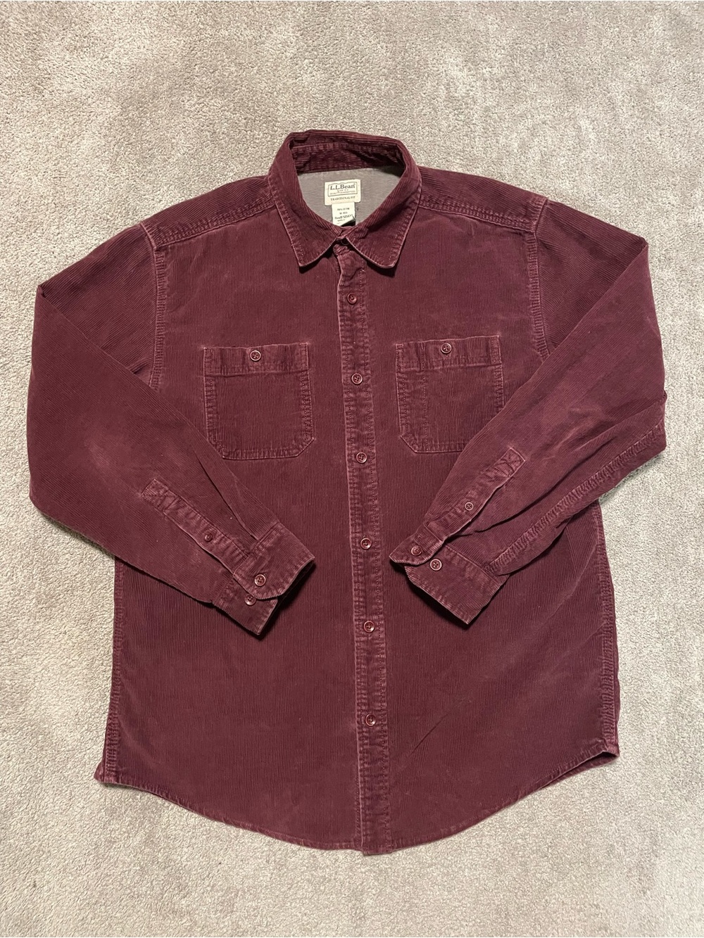 LL Bean Corduroy Shirt Mens M Burgundy Red Wine 100% Cotton Outdoor Gorpcore